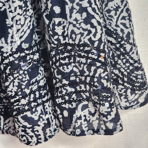 Chico's Navy White Lined Zip Back Sequin Design Hem Midi Skirt Chico Sz 3 US XL - Picture 9 of 16